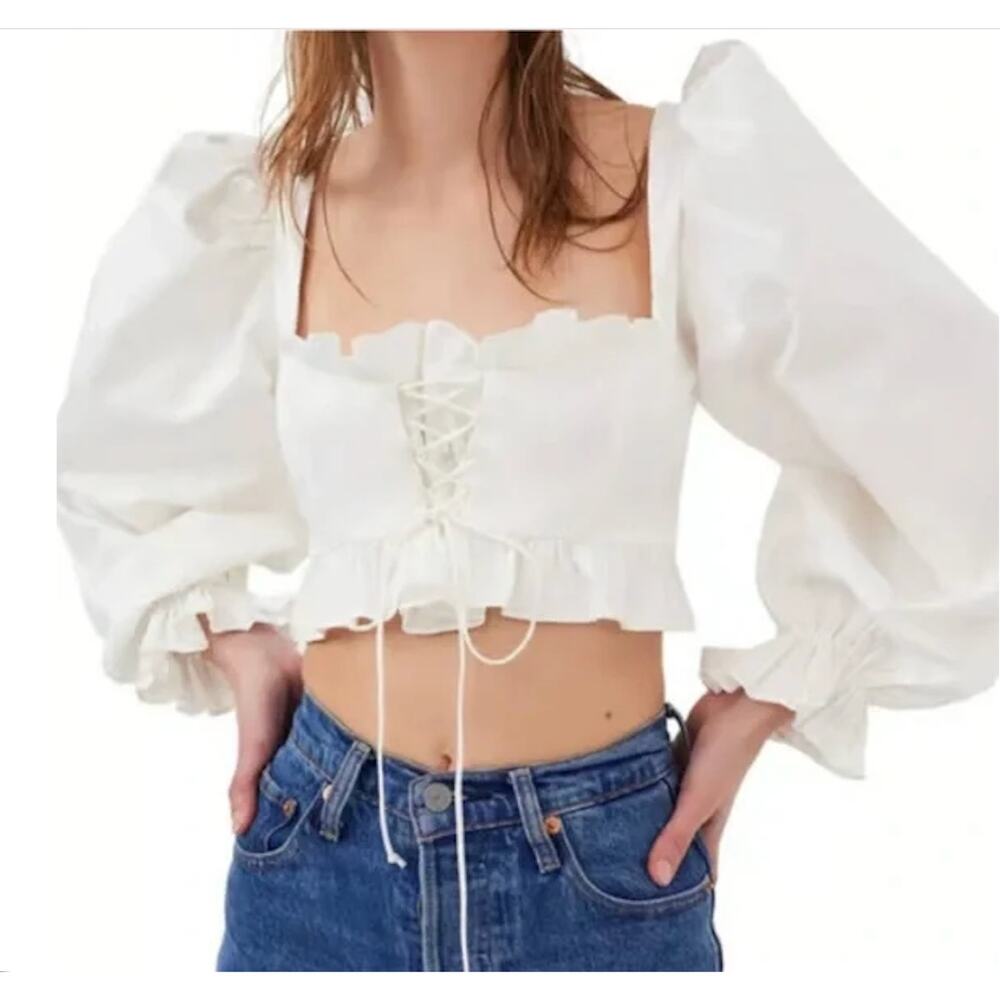 For Love and Lemons White Long Sleeve Heather Corset Top XS Whimsy Cottage Boho
